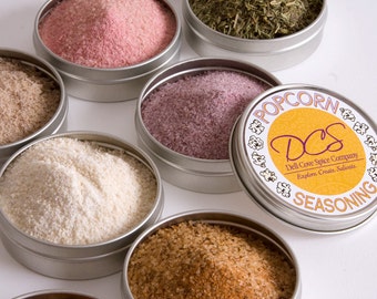 Popcorn seasoning - flavored popcorn sampler - 8 gourmet salts for your popped corn kernels in a gift box - anniversary gift, wedding favors