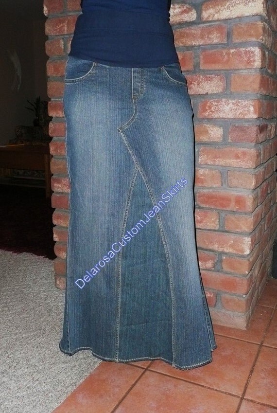 Long Jean Skirt Full Panel Maternity Size 6-8 by CustomJeanSkirts