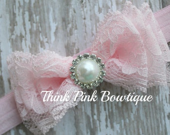 Lace headband, Baby headband, vintage headband, shabby chic roses headband
