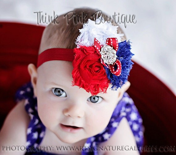 Baby headband, Fourth of July headband, Patriotic Headband,Baby Headbands,Newborn Headband,Shabby Chic Headband,July 4th baby headband,#27 by ThinkPinkBows