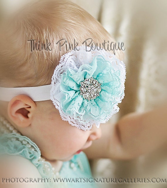 Baby headband, flower headband, headband, shabby chic roses headband by ThinkPinkBows