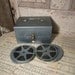 RESERVED for KingPhillip - Vintage Reel to Reel Metal Box with 2 Films in Canisters - Tool Box - Teal Green - Abbot & Costello and Ali Baba