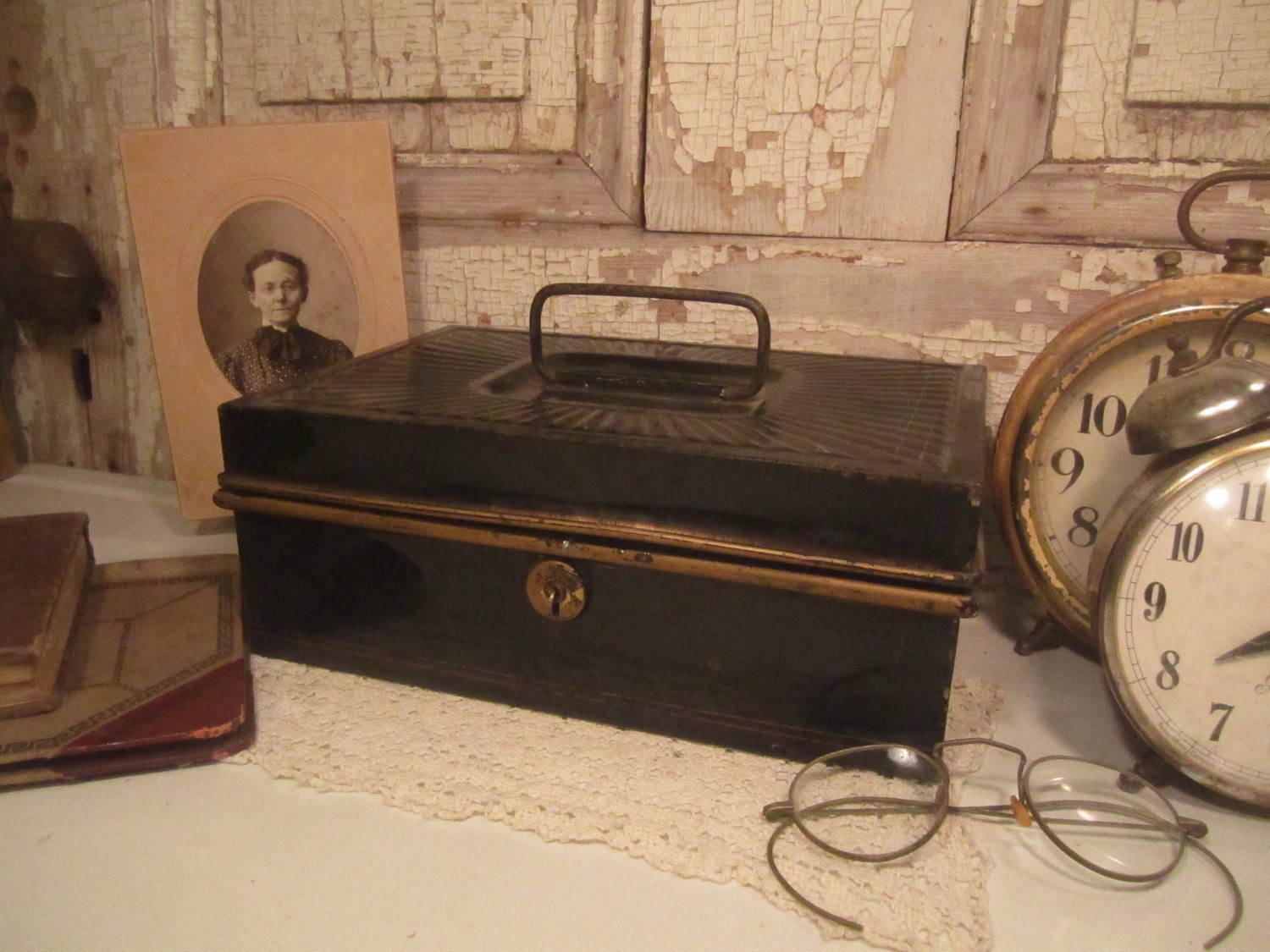 Antique Black Metal Documents Box