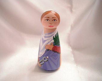 Saint Apollonia Wooden Doll and baby teeth box - Catholic Saint Wooden Peg Doll Toy - made to order