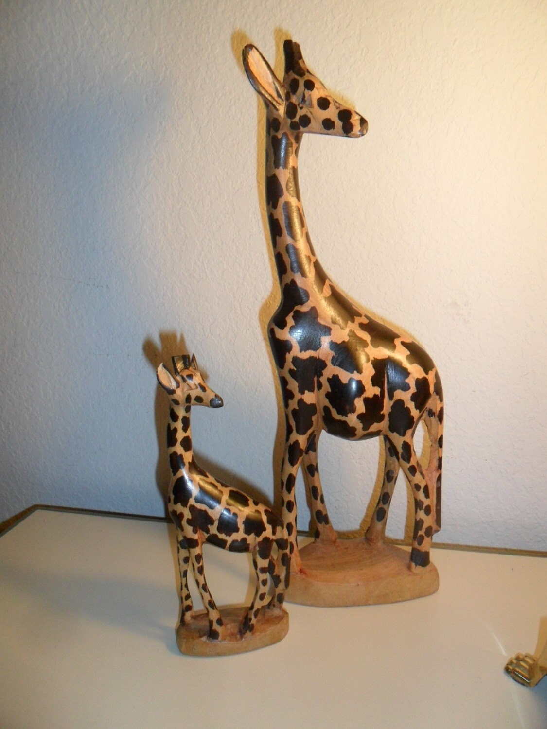 Wood Carved Giraffe Mother and Baby African Art