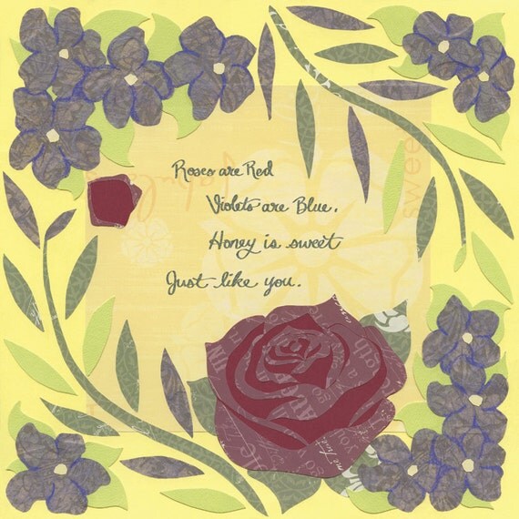 Customizable Roses are Red Poem Print of the Original Cut