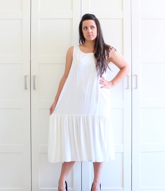 Vintage Full Slip White Ruffled Slip Ivory Slip by myvintagecrush