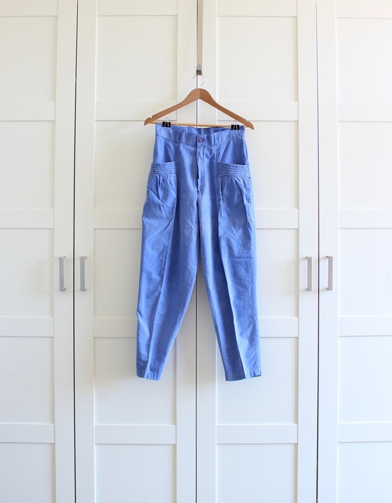 1980s Parachute Pants 80s Blue Cotton Tapered by myvintagecrush