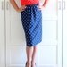 Vintage Polka Dot Skirt, Navy Blue Swiss Dot Polkadot Retro A Line Midi Skirt, size Large XL