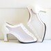 White Mesh Heels Lace Up Front Peep Toe, Vintage Womens Shoes Ballroom Dance Shoes, size 6 size 7