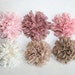 Pom Pom Fabric Flowers Set of 6 Fluffy FABRIC FLOWERS Off White Light Pink Pink Mauve Tan Light Tan