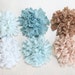 Pom Pom FABRIC FLOWERS Set of 6 Fluffy Cotton Teal Light Teal Light Blue Tan Light Tan Perfect for Shoe Clips Hair Pins Brooches Photo props