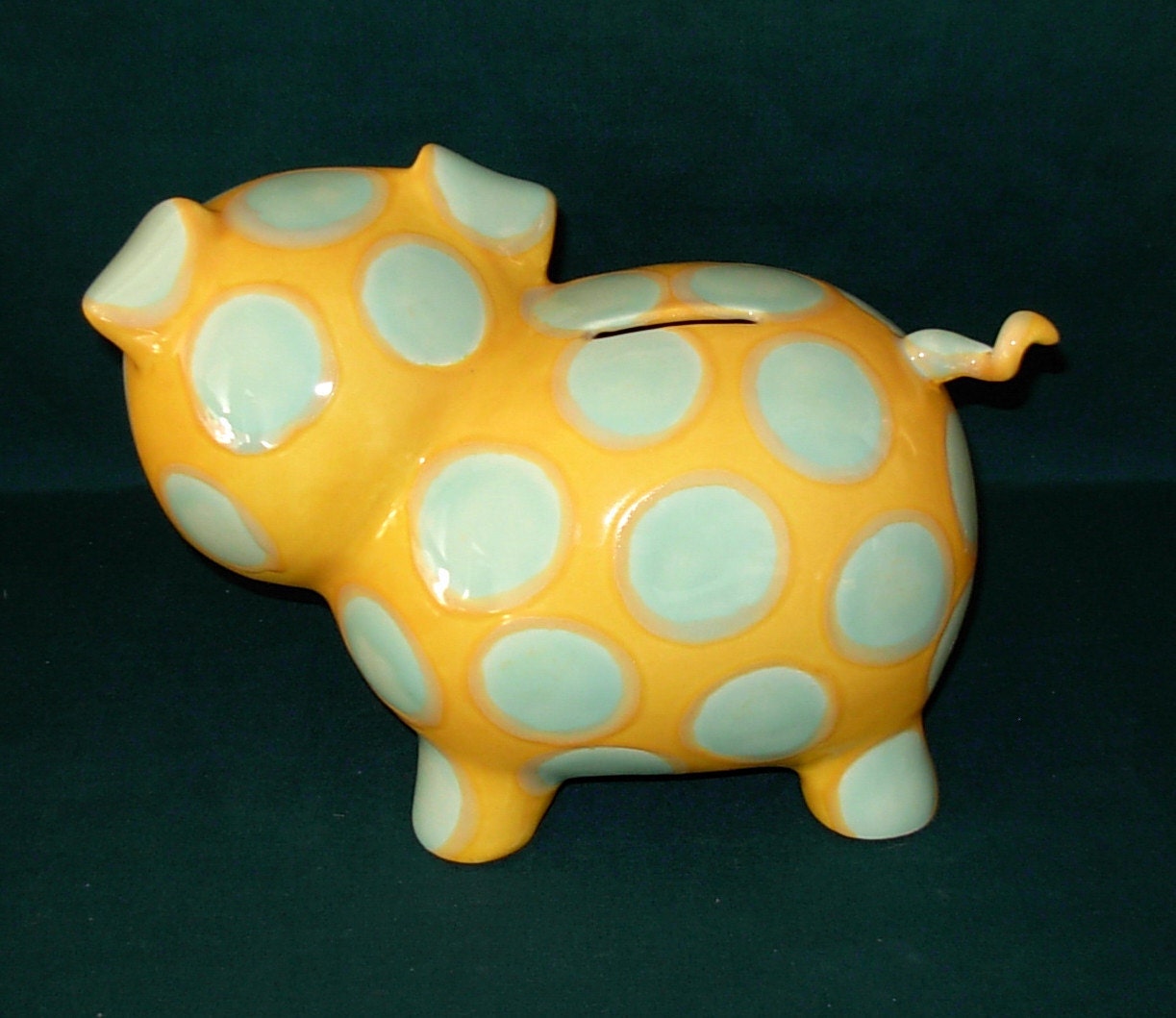 Large Ceramic Piggy Bank Vintage Design Yellow