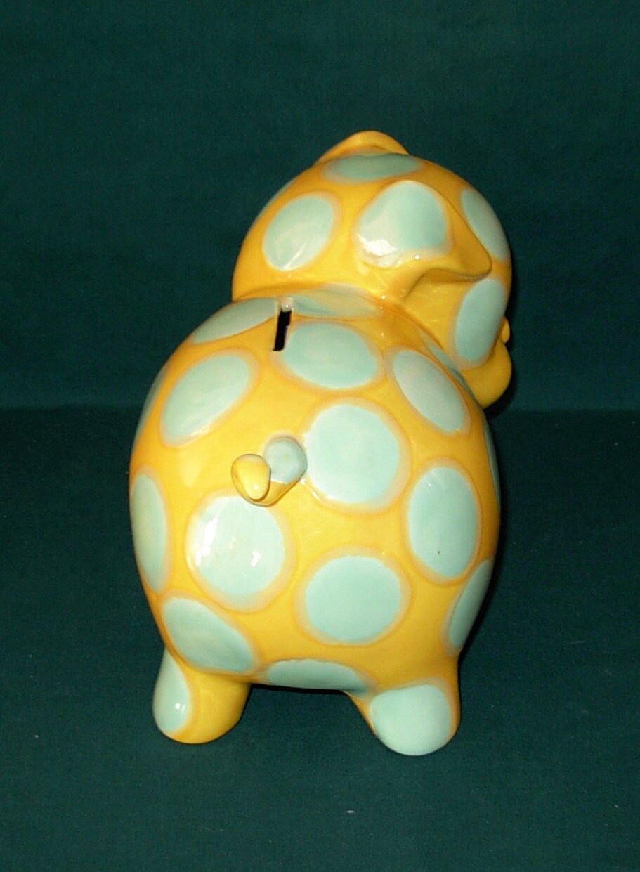 Large Ceramic Piggy Bank Vintage Design Yellow