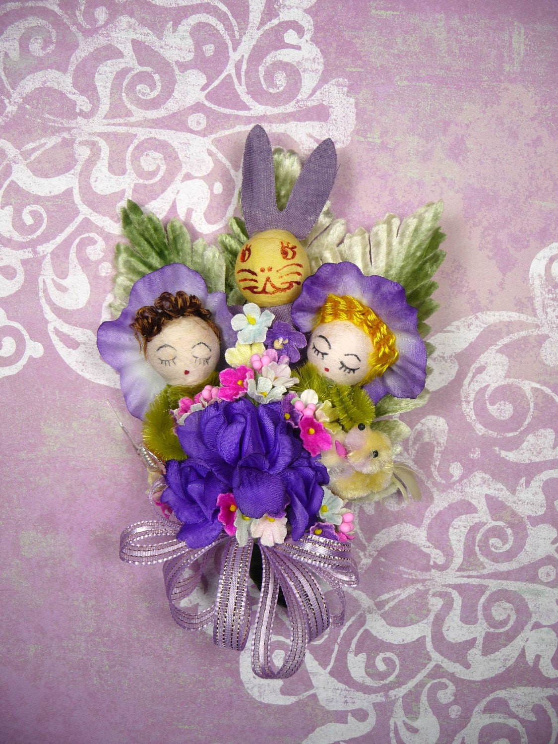 Easter Corsage Vintage Easter Bunny Spun Cotton Butterfly 