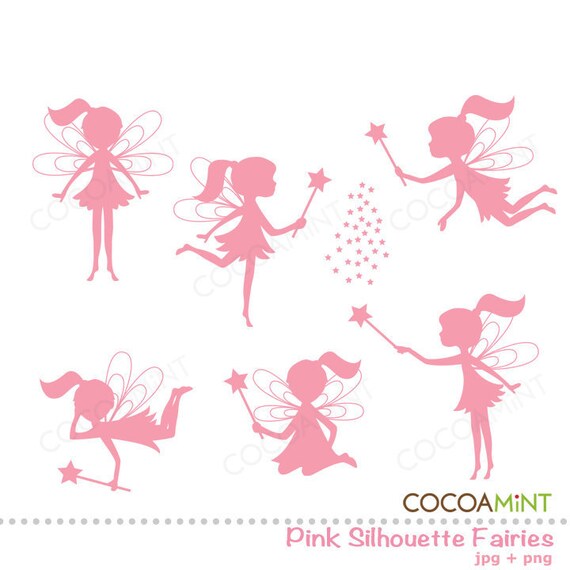 Pink Silhouette Fairies Clip Art Il_570xn