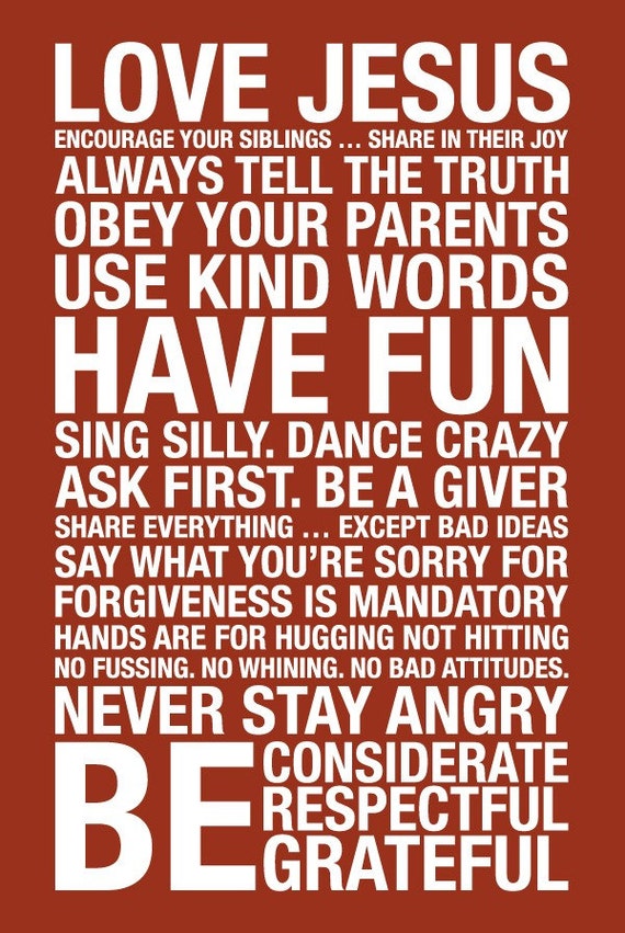 Download Family Rules Subway Art // Red and White // 20x30