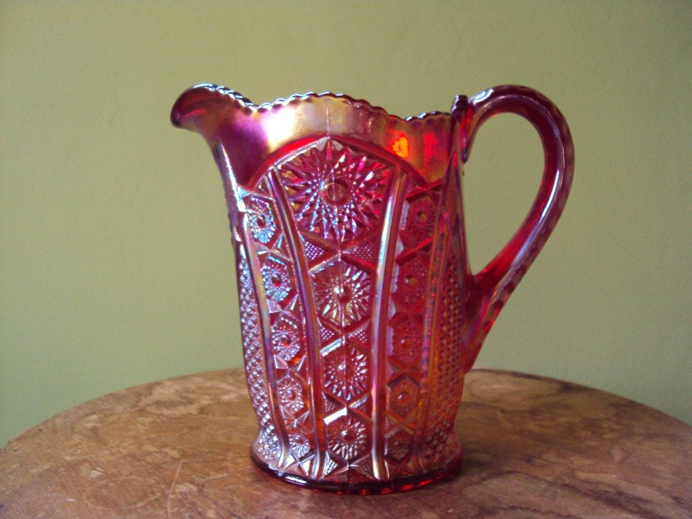 ON SALE Heirloom Red Carnival Glass Pitcher