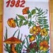 Mushrooms, Orange, Yellow, Vintage Calendar, Home Decor, Wall Hanging, Calendar, 1982, Kitsch, Retro, Hand Made, Felt, Sequins
