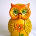Owl, String Holder, Vintage, Yellow, Scissor Holder, Vintage, Sewing, Paper Mache , Retro, Flower Power, 1970s