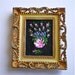 Miniature, Vintage Painting, Roses, Black Velvet Painting, Framed Flower Painting, Plastic frame, Hong Kong, 2 1/4" x 2 5/8"