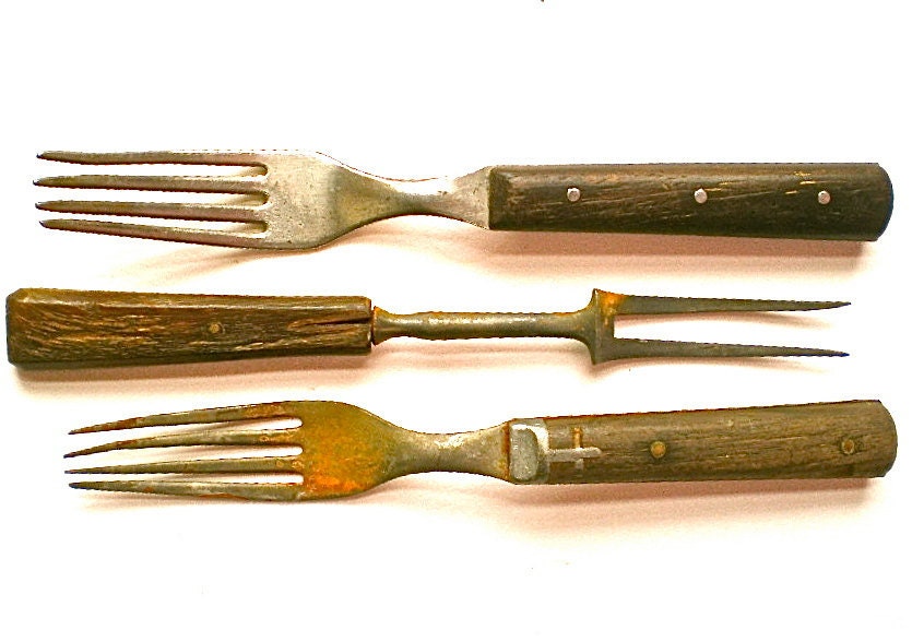 Forks Antique forks Vintage Forks Flatware Steel Wood