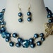 Chunky Statement Necklace And Earring Set,Wedding Jewelry, Mother Of The Bride Necklace, Blue Pearl Necklace