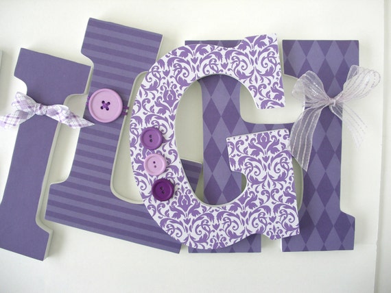 Hand Decorated Wooden Letters for Girl Purple Theme Baby