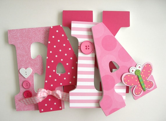 Items similar to Baby Girl Custom Wooden Letters, Pink ...