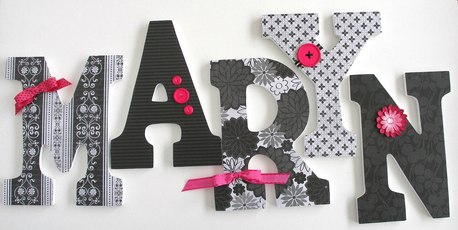 Set of 5 Decorated 9 Wooden Letters Nursery Name Décor