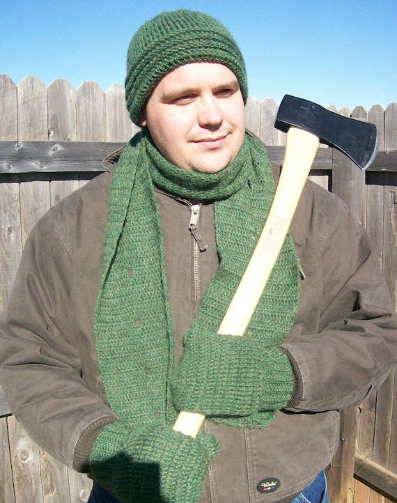 Crochet Pattern - PDF File - Mens Hat, Mittens, and Scarf - Rugged Warmth Winter Set