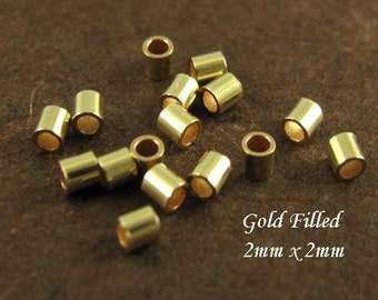 Gold Crimp Beads - 2 x 2mm Gold Filled Crimp Tubes - Bulk Discount 10% off 100 Pcs High Quality - CR3