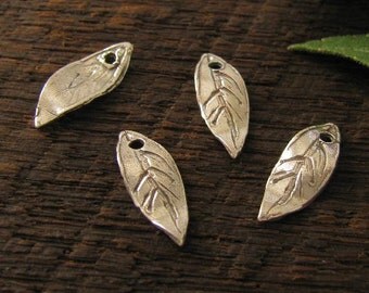 Handcrafted Artisan Sterling Silver 4 Little Leaves - Leaf Charms or Mini Pendants - Dangles - AC50