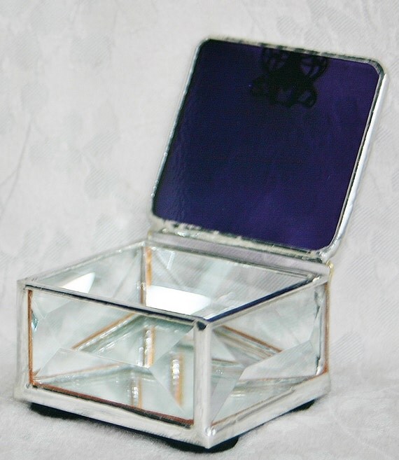 Stained Glass Jewelry Box Vivid Purple 2x2 Ring Box w/ Art