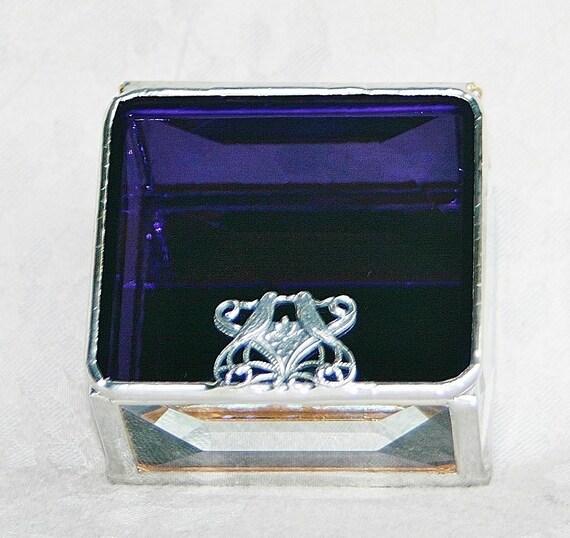 Stained Glass Jewelry Box Vivid Purple 2x2 Ring Box w/ Art