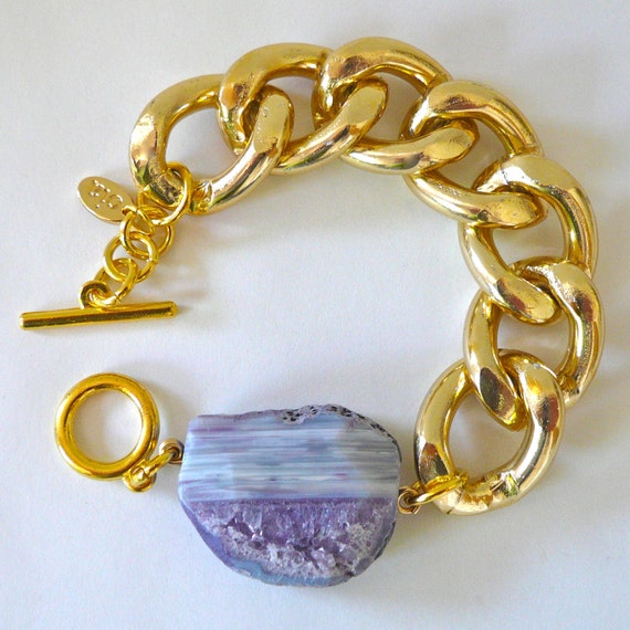 Chunky Gold Chain Link Bracelet with by ElizabethStoneJewels