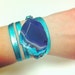Bright Blue Metallic Leather Wrap Bracelet with Purple Agate Stone