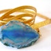 Gold Metallic Leather Wrap Bracelet with Blue Agate