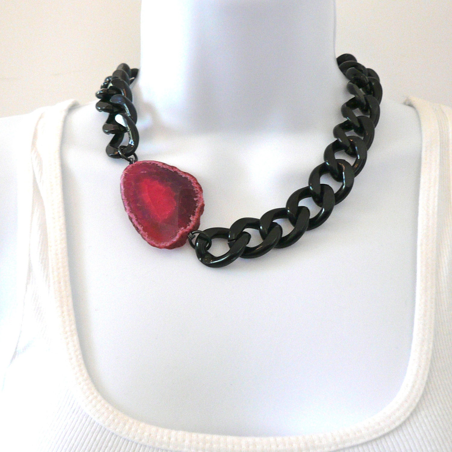 Chunky Black Chain Link Necklace with Hot by ElizabethStoneJewels