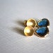 Blue Sapphire Faceted Glass Pendants in Bright Gold Plated Frames on Matte Gold Plated Organic Round Stud Earrings FEG0005S