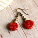beaded earrings coral and glass on brass