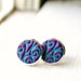 violet blue swirls polymer clay silver post earrings