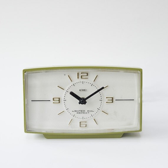 Green Metamec electric bedside alarm clock Model 905