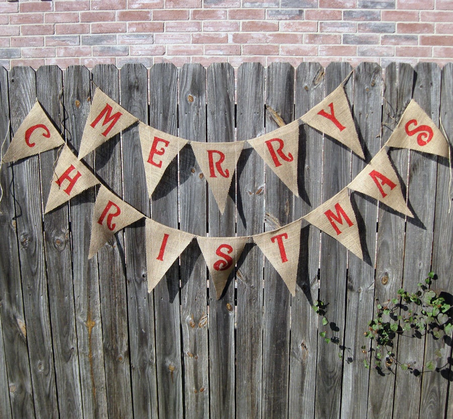 Merry Christmas Burlap Banner Bunting Christmas by sherisewsweet