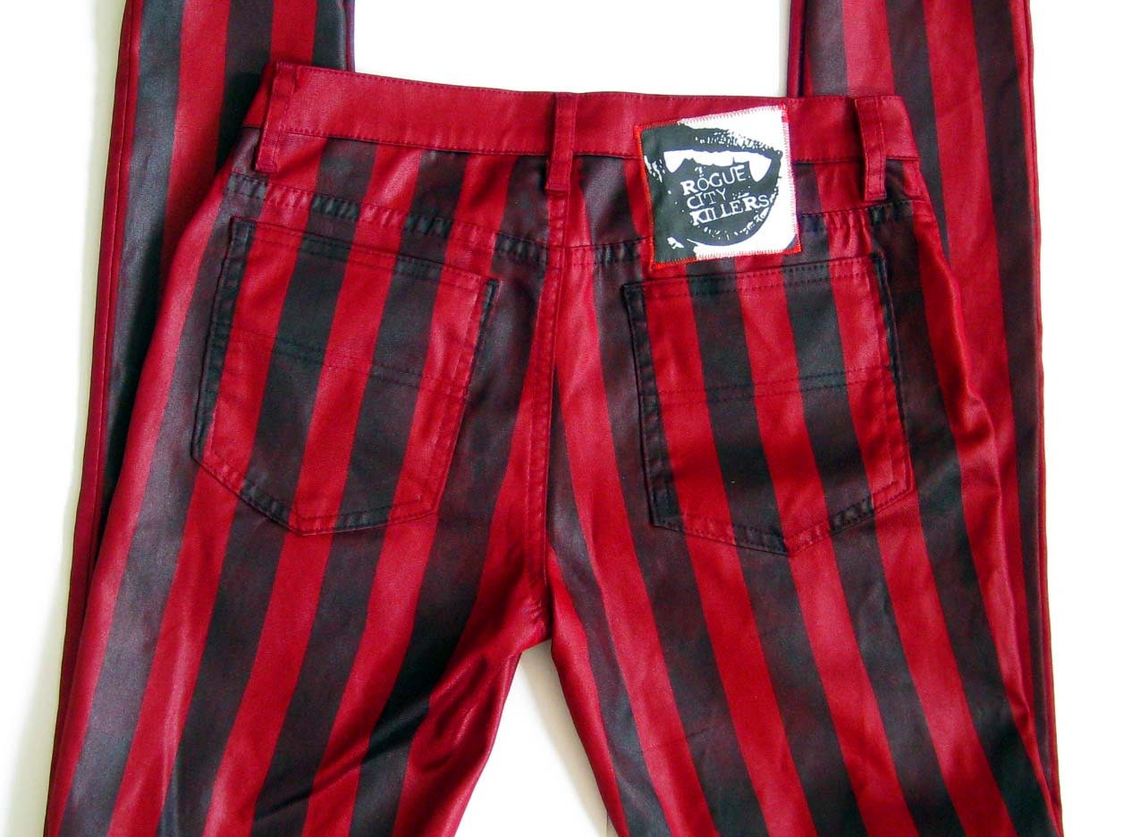 SALE Deep Red & Black Striped Punk Pants by Rogue City Killers