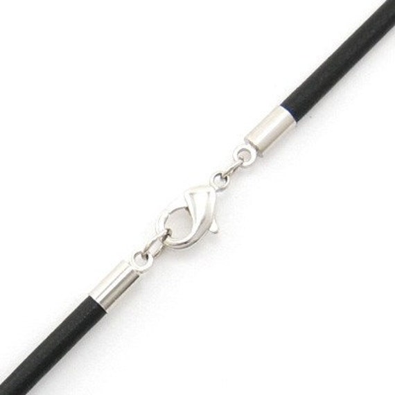 4mm Black Leather Cord Necklace Silver Plated Clasp 14