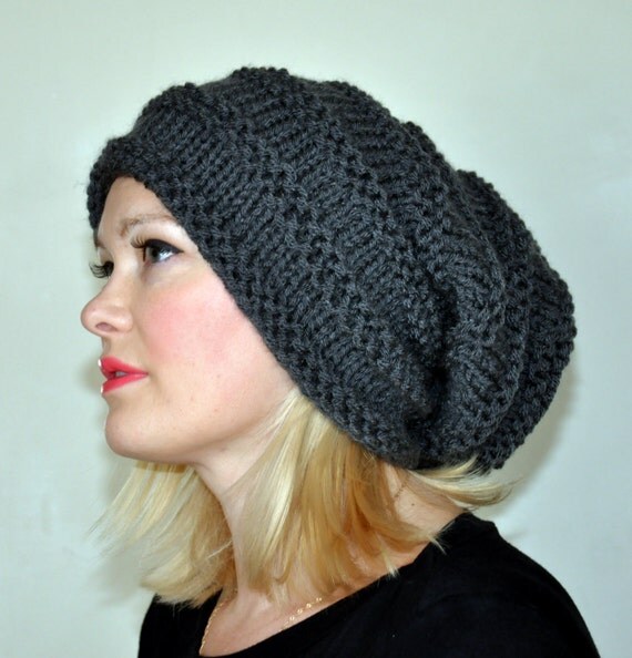 Slouchy Hat Slouch Beanie Beret Hand Knit Winter Adult Teen