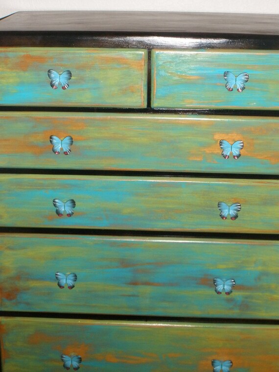 Items similar to Upcycled Handpainted 7 Drawer Dresser on Etsy