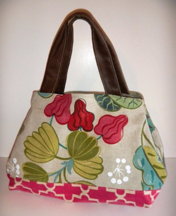 Tote Purse Linen & Pink Floral by sixonedesigns on Etsy