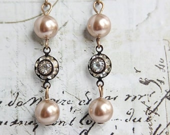 Pearl Drop Earrings/ Wedding Earrings/ Double Pearl Earrings/ Bridesmaid Earrings/ Champagne Pearl Earrings/ Drop Pearl Earrings/ Bridal